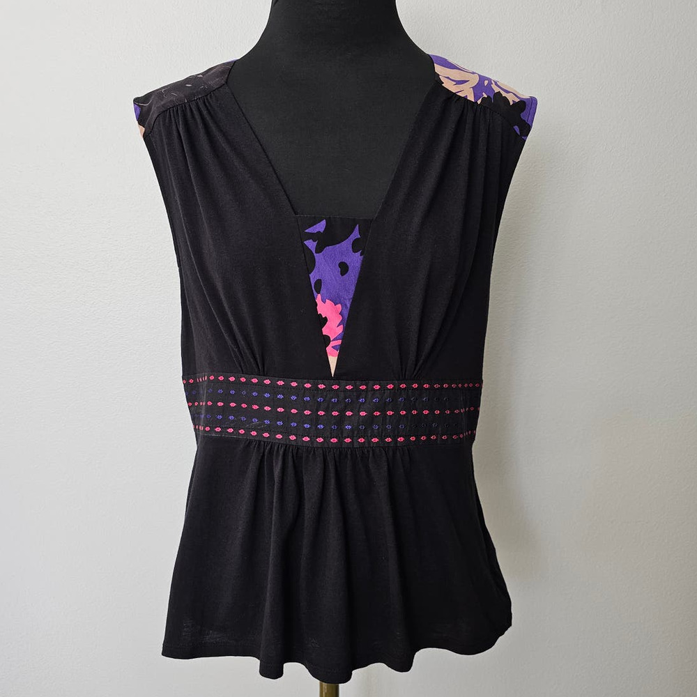 NWT *Plenty by Tracy Reese* Women's Silk Cotton Blend Black Tank Blouse M